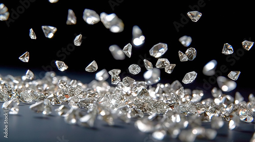 Raw uncut diamonds on dark background falling. generative ai