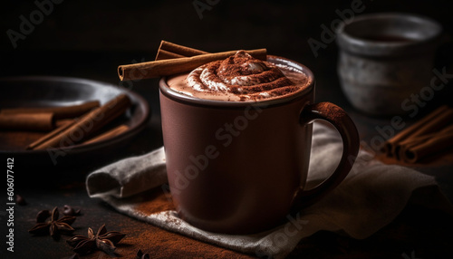 Spiced latte with chocolate and anise garnish generated by AI
