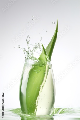 Poured sparkling aloe vera juice, aloe vera, product shot