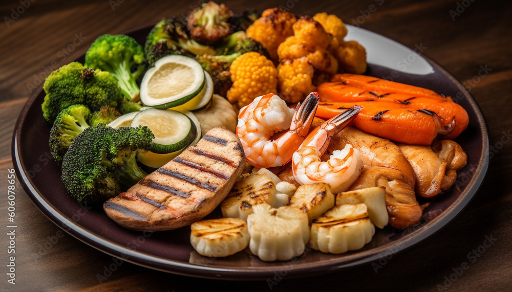 Grilled meat and vegetables on gourmet plate generated by AI Grilled meat and vegetables on gourmet plate generated by AI