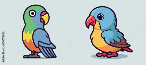 Cute parrots child cartoon vector illustration logo