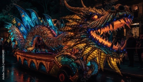 Dragon parade illuminates city with multi colored motion generated by AI © Jeronimo Ramos