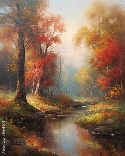 Wall Art, Forest at Autumn, Oil Painting, Calming Art, Art