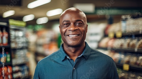 afro american adult man in supermarket, generative ai