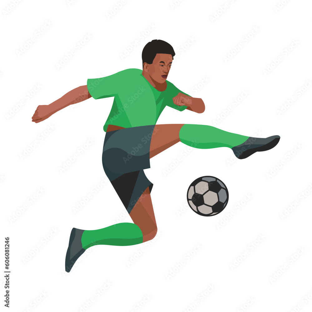 African football player jumps over the field before hitting the ball African football player jumps over the field before hitting the ball