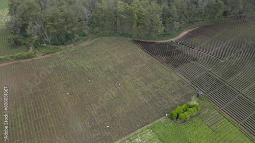 Aerial footage of farm land on a plateau photo