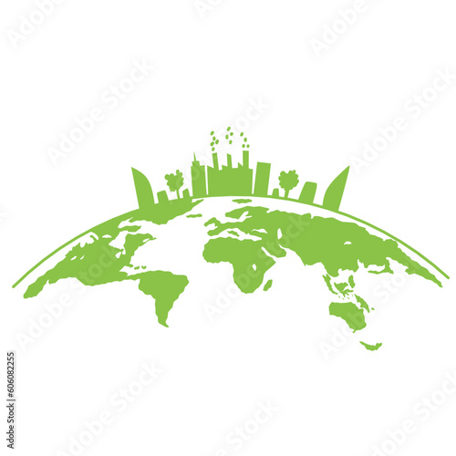 Ecology Concept With Green City On Earth  ,  World Enviroment And Sustainable Development 