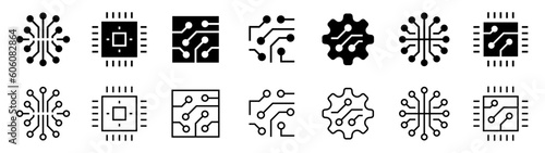 Circuit board & Chip icon. Electronic circuit flat and line icons set. Electronic, Processor, Chip symbol. Vector