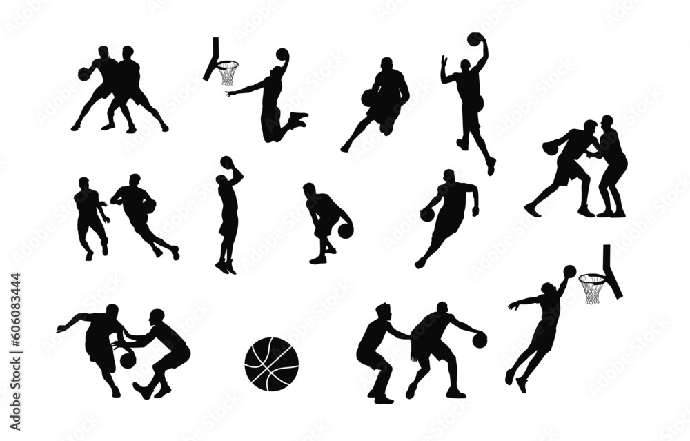 Man basketball player, people playing basketball silhouette