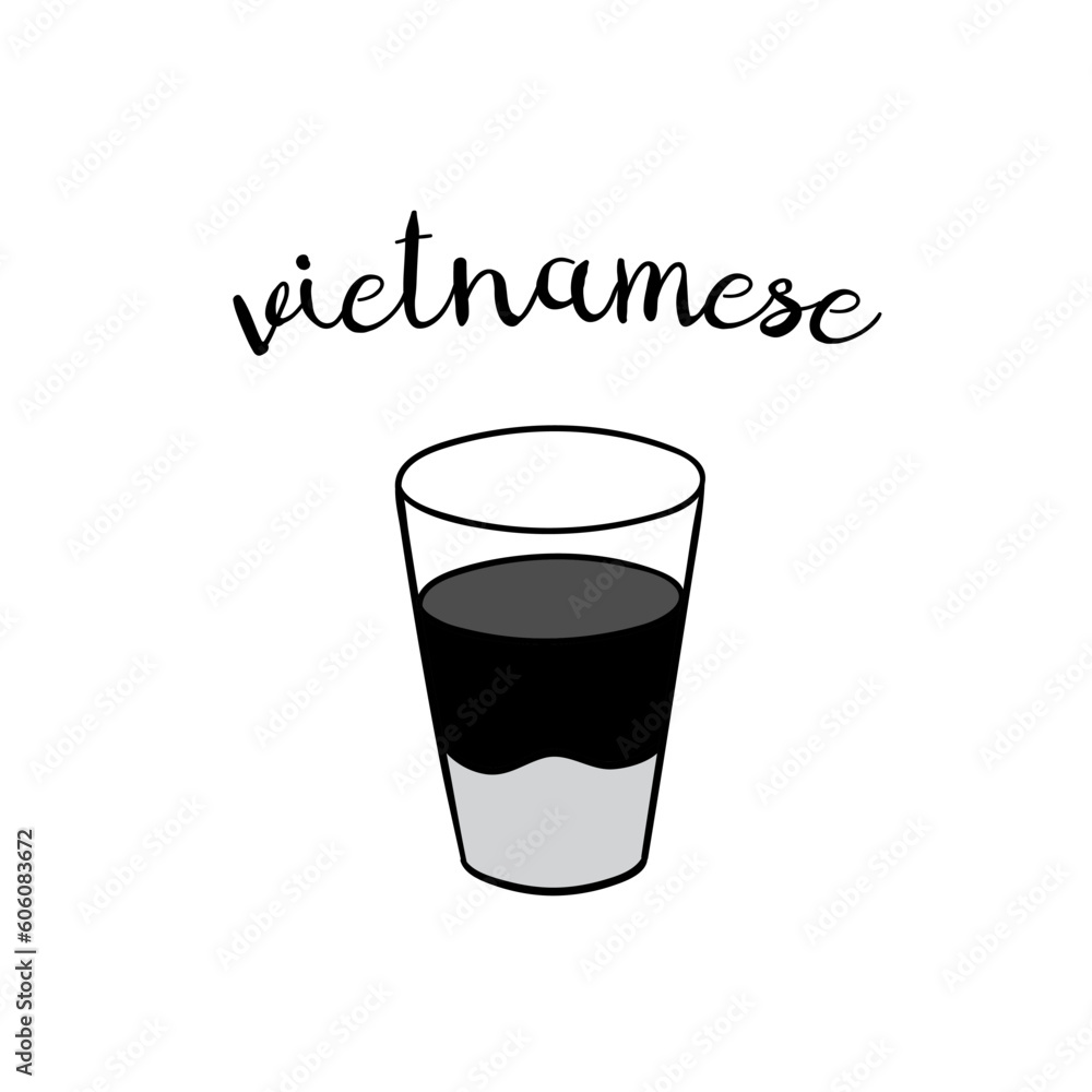 Hand drawn vietnamese coffee cup with lettering. Vector doodle illustration isolated on white. Perfect for menu designs for cafes, restaurants, coffeehouses and coffee shops. Hand drawn vietnamese coffee cup with lettering. Vector doodle illustration isolated on white. Perfect for menu designs for cafes, restaurants, coffeehouses and coffee shops.