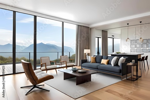 Living Room Decorated with Furniture in Seamless Harmony Blends with Natural Beauty  