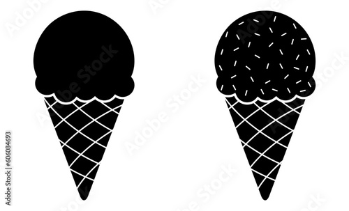 Ice cream cone icon set. Sweet food silhouette. Vector illustration isolated on white.