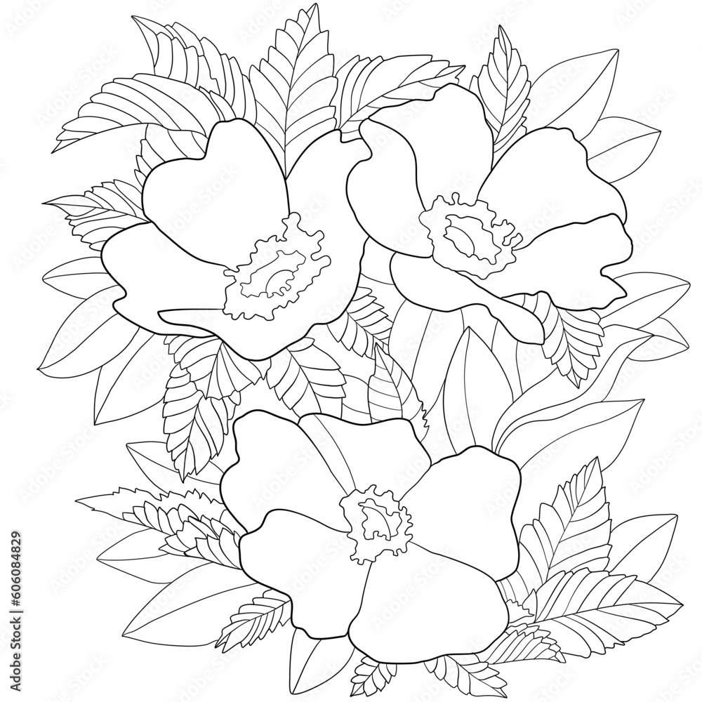 coloring page in the idea of poppies in leaves coloring page in the idea of poppies in leaves
