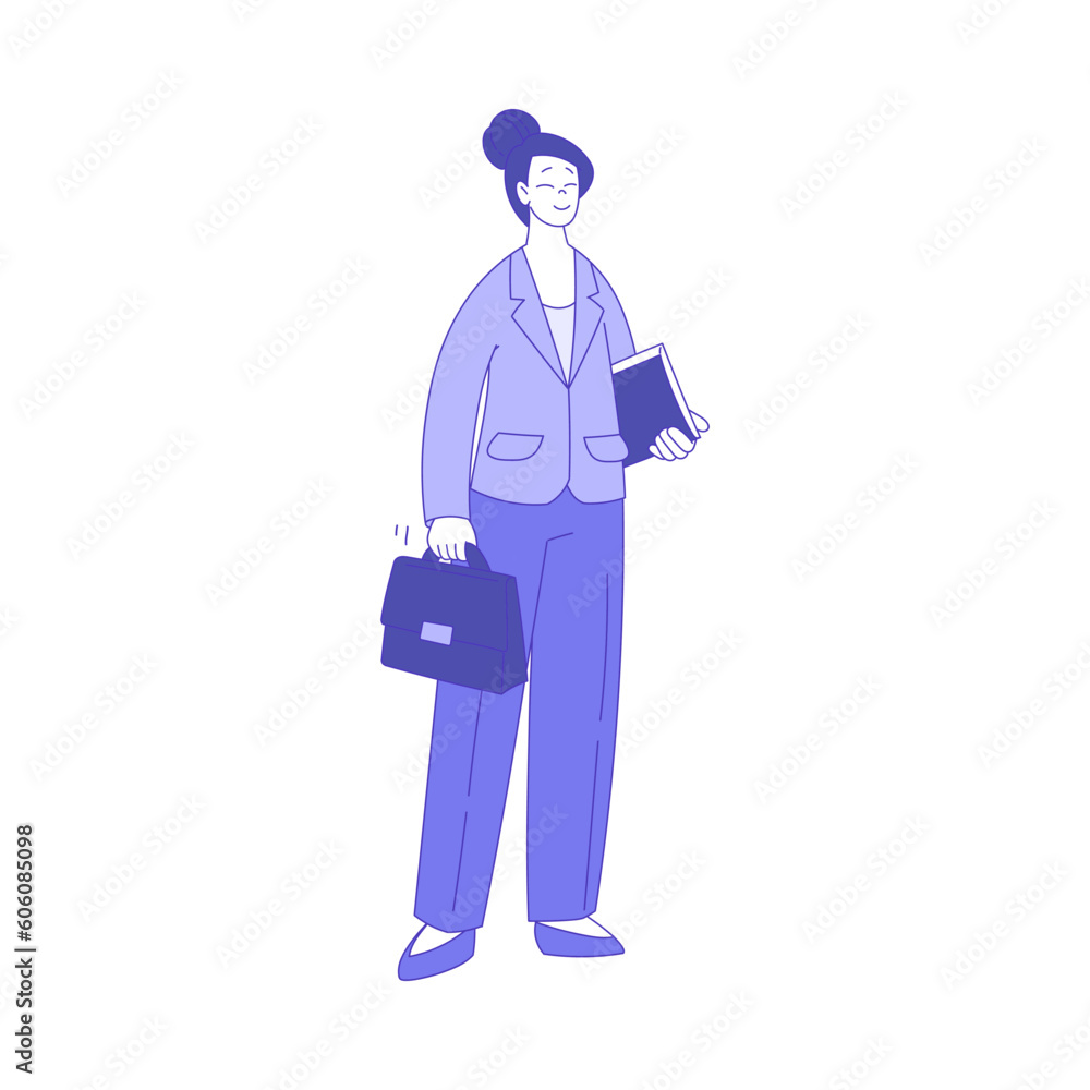 Business Woman Character Standing with Folder and Briefcase Vector Illustration Business Woman Character Standing with Folder and Briefcase Vector Illustration