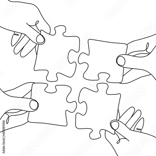 hands put puzzle pieces together