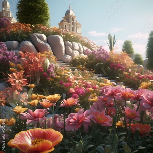 3d render of flower garden,Generative AI