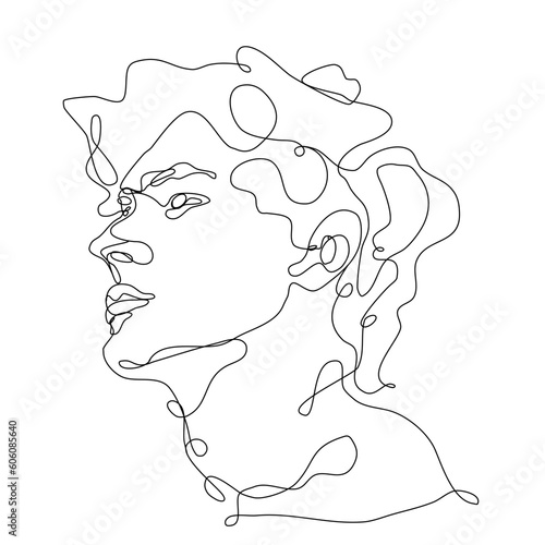 man's face drawn in one line in perspective