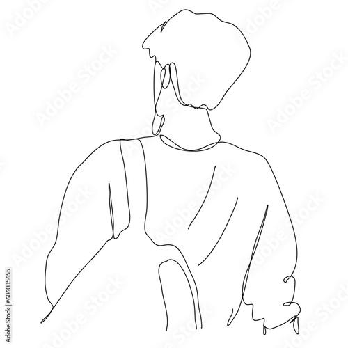 guy with a backpack from the back drawn in one line