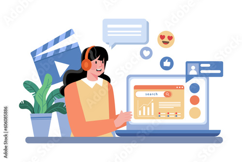 Social media marketer integrating SEO into posts.