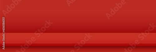 Empty tabletop or shelf for product display presentation with red background. Shelves to show product suitable for advertising