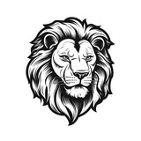 Lion head, cartoon style, black and white color, minimalist, isolated PNG white background