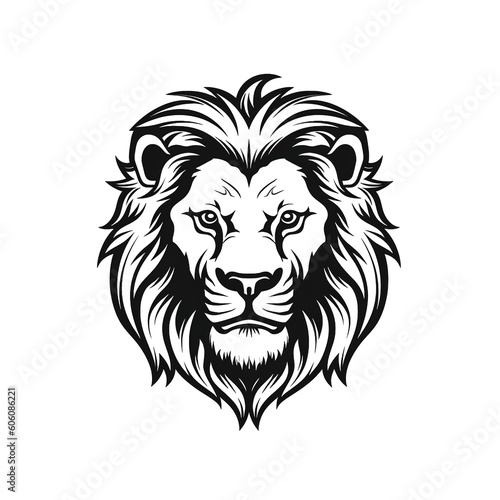 Lion head  cartoon style  black and white color  minimalist  isolated PNG white background