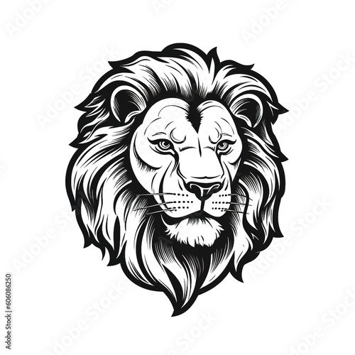 Lion head  cartoon style  black and white color  minimalist  isolated PNG white background