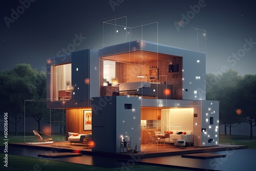 Smart home components connected via IoT Internet of things, modern Artificial intelligence powered smart home, Generative AI