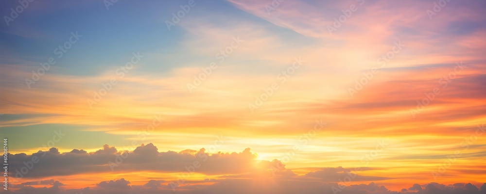美しい夕焼けの空と雲のパノラマビュー