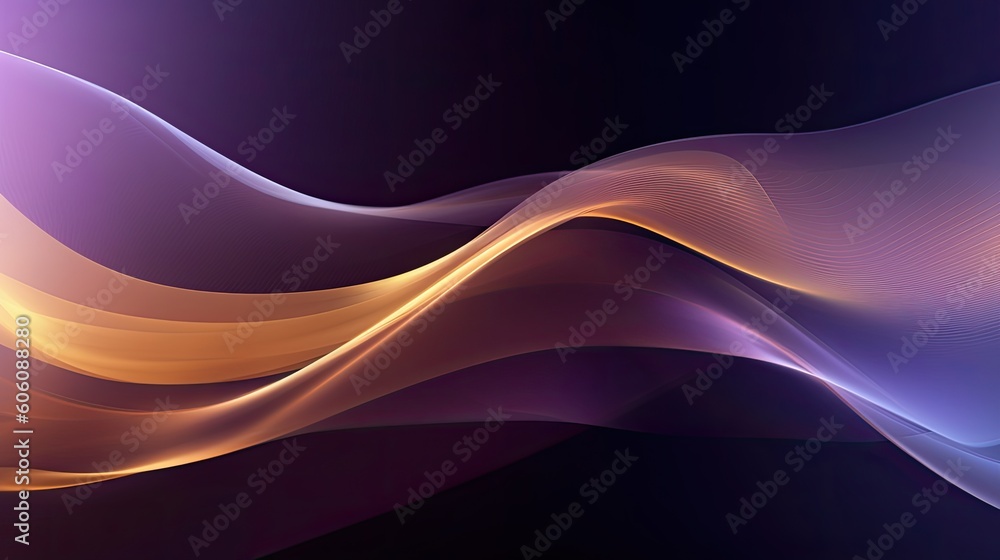 Fototapeta premium an Abstract Horizontal background, flowing waves of purple, gold, and black. Liquid flow texture. Fluid art Abtract-themed, photorealistic illustrations in JPG. Generative AI