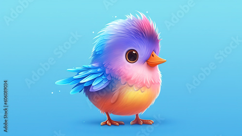 Colorful little bird  cartoon illustration - generative AI  AI generated