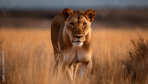 Majestic lioness walking in the African savannah generated by AI © Jeronimo Ramos