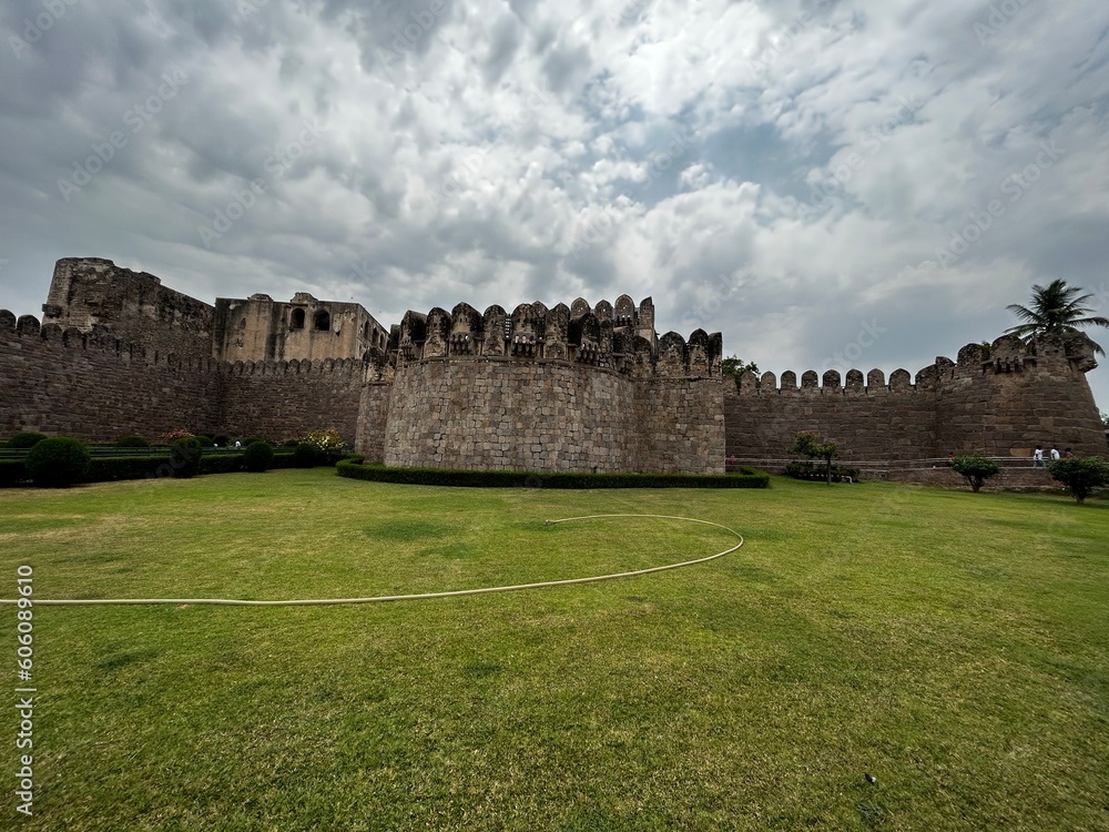 Majestic front Walls of Golconda Fort from Hyderabad, India