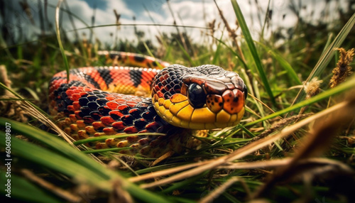 Poisonous viper crawls through grass in forest generated by AI © Jeronimo Ramos