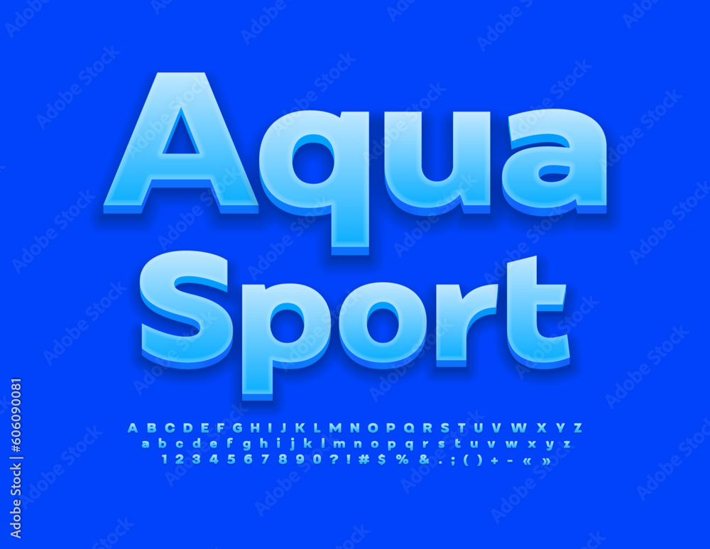 Vector activity Sign Aqua Sport . Bright Blue 3D Font. Modern Alphabet Letters, Numbers and Symbols set Vector activity Sign Aqua Sport . Bright Blue 3D Font. Modern Alphabet Letters, Numbers and Symbols set