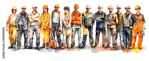 Watercolor style workmen working together, generative AI