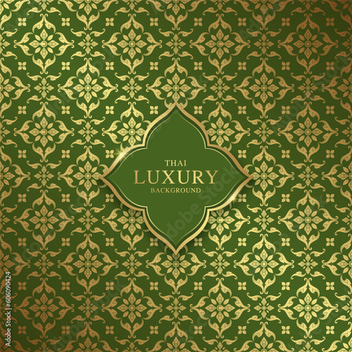 Thai art and asian style luxury pattern banner gold background