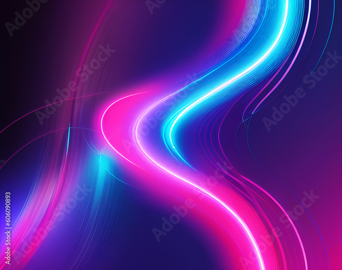 Abstract technology neon colored lines background. Abstract futuristic background with a glowing wave and neon lines. Energy waves. Sound waves. Generative AI