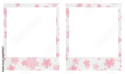 Empty Polaroid photo frames on transparent background, decorative frames with cherry blossoms, png file	