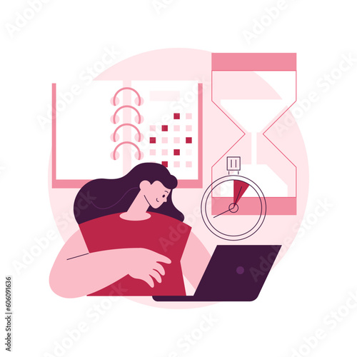 Time management abstract concept vector illustration. Time tracking tool, management software, effective planning, productivity at work, clock, control system, project schedule abstract metaphor.