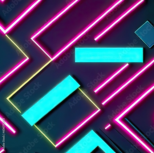 Geometric shapes of different shapes and colors in neon