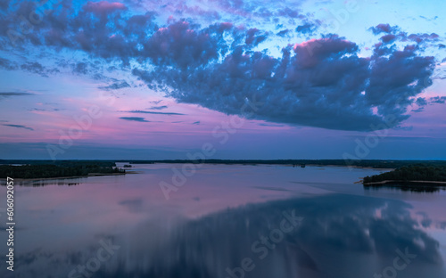Fototapeta Naklejka Na Ścianę i Meble -  Sunset time bay lake Siver Nature of Latvia, Latgale.