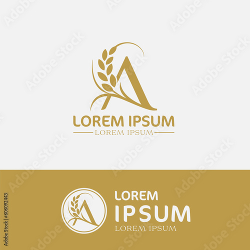 concept of letter A, logo design rice farm branding