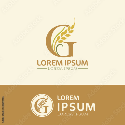 concept of  letter G, logo design  rice farm branding