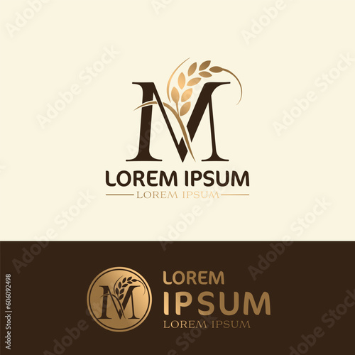 concept of  letter M, logo design  rice farm branding