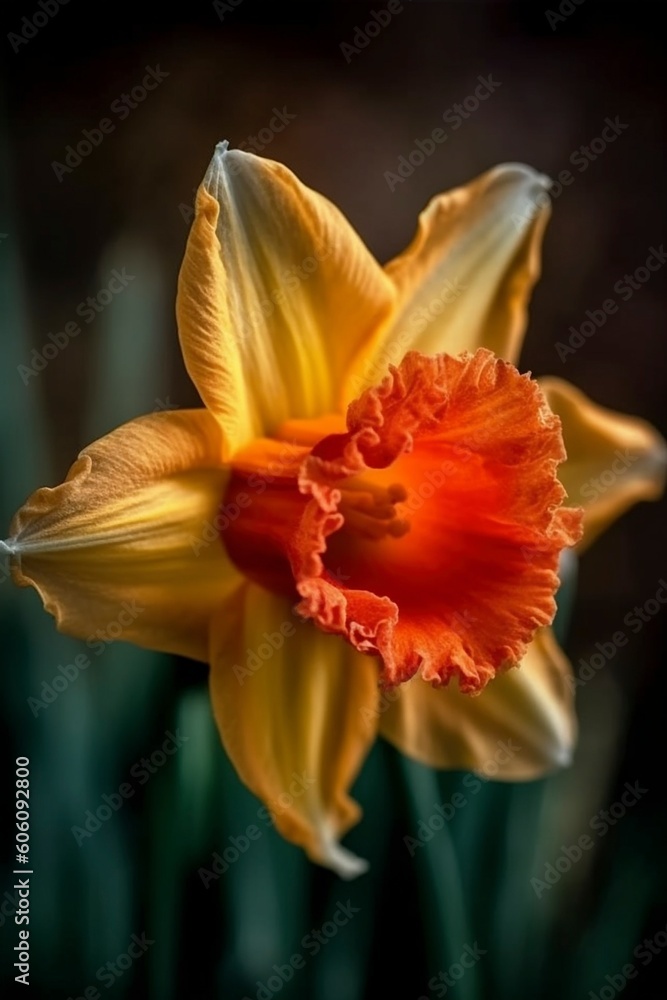 Macro shot of daffodil flower, created with generative AI Macro shot of daffodil flower, created with generative AI