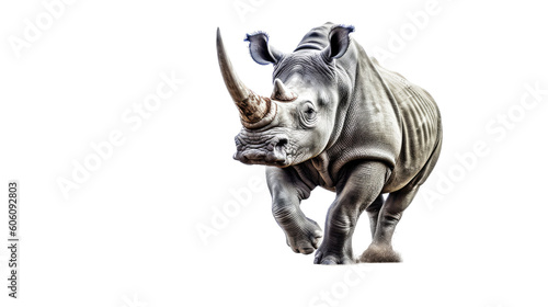 a Rhinoceros, running and walking, front and 3/4 view, impressive beast, Nature-themed, photorealistic illustrations in a PNG. isolated, cutout. Generative AI © Purple Penguin GFX