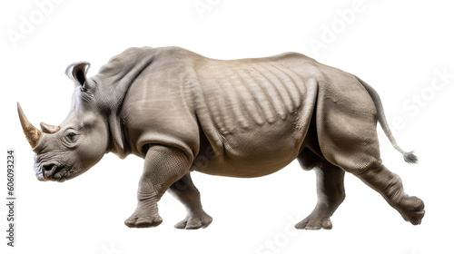  a Rhinoceros, running and walking, impressive beast, Nature-themed, photorealistic illustrations in a PNG. cutout, isolated. Generative AI