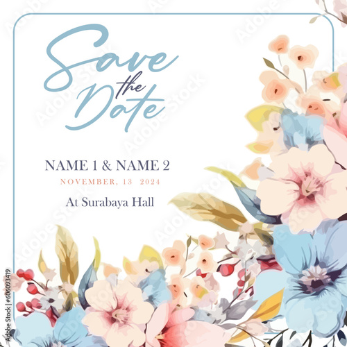 Whimsical Floral Design for Wedding Invitation Card