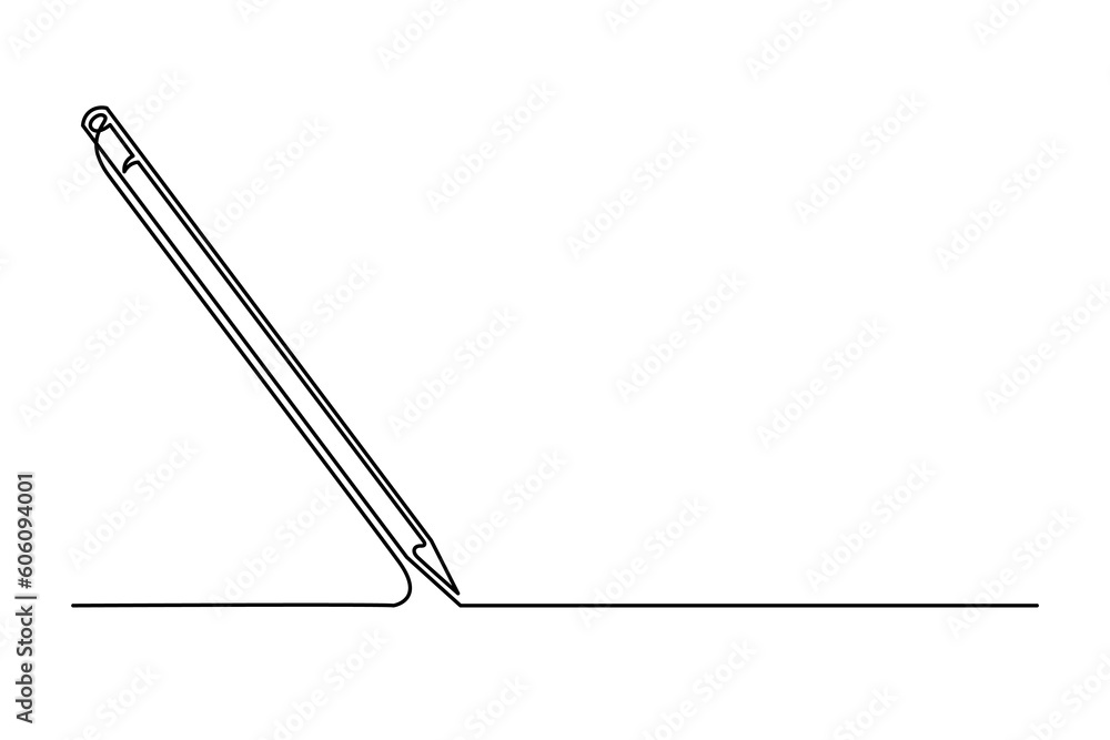 Obraz premium Continuous one line pencil. Vintage pencil isolated on a white background. Carpentry concept. Vector illustration